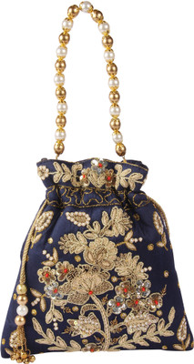 

Balee Fashions BF2292NB Rawsilk Flower Jerdosi Batwa Potli(Blue)
