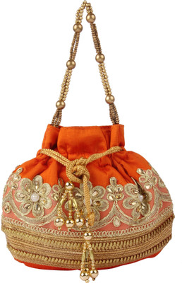 

Balee Fashions BF2294OR Rawsilk Pearl Border Batwa Potli(Orange)