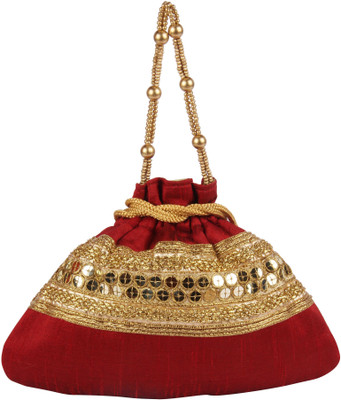 

Sunbeams SB2301MR Rawsilk Tiki Border Batwa Potli(Maroon)