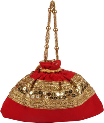 

Balee Fashions BF2301RD Rawsilk Tiki Border Batwa Potli(Red)