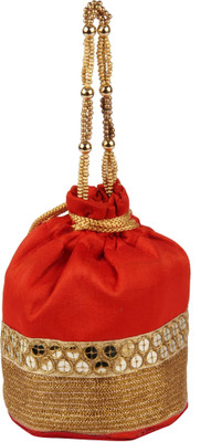 

Balee Fashions BF2302OR Rawsilk Dholak Tiki Border Batwa Potli(Orange)