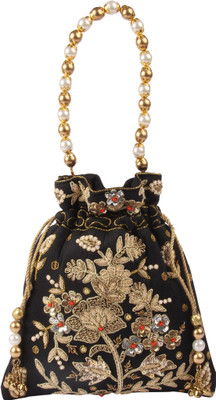 

Sunbeams SB2292BK Rawsilk Flower Jerdosi Batwa Potli(Black)