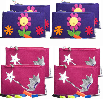 

Lill Pumpkins Kanjak Special Felt 4 Pink Crown and 4 Purple Flower Pencil Pouch Set of 8 pcs