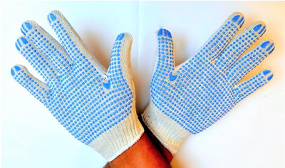 

SS & WW White On Blue Dotted Hand Gloves 50 Gram 10 Gauz Synthetic Safety Gloves(25)
