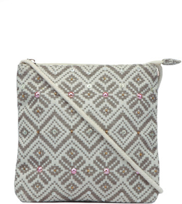 

Anekaant Women Casual Grey, White Cotton Sling Bag