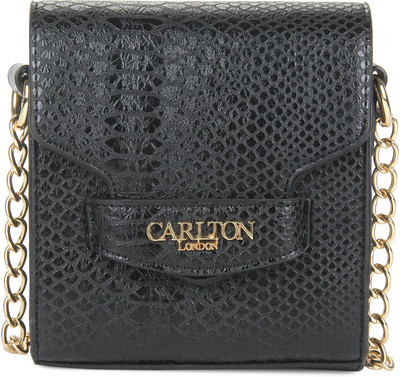 Carlton London Women Evening/Party Black PU Sling Bag