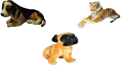

Samayra Toys Combo Offer Three Stuff Animal Pug Dog Tiger And Black dog Soft Toys - 32 cm(Brown, Black), Black;brown