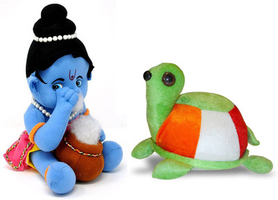 Akshat Bal krishna 12 INCH. WITH BABY TORTOISE SOFT TOY FOR KIDS - 30 cm (Multicolor) - 30 cm(Multicolor)
