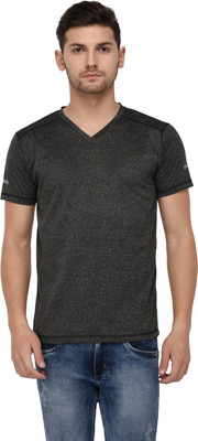 StormBase Solid Men V-Neck Black T-Shirt