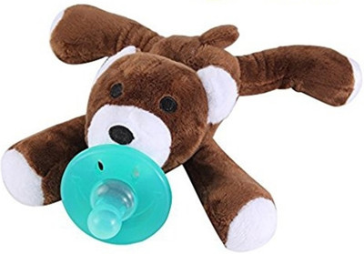 

Wimbly Bear Pacifier for babies - Stuffed Animal Binky, Soft Plush Toy with Silicone Baby Dummy Soother(Brown)