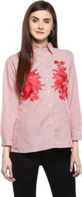 Bhama COUTURE Casual Full Sleeve Embroidered Women Pink Top