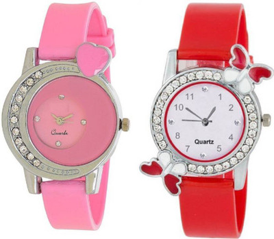 

LEBENSZEIT New Arrival Stylish Diamond Studded Pink Red ButterFly Watch For Women & Girl Watch - For Girls
