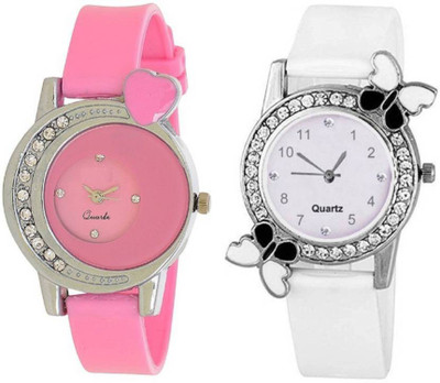 

LEBENSZEIT New Arrival Stylish Diamond Studded White Pink ButterFly Watch For Women & Girl Watch - For Girls