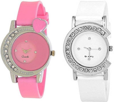 

ReniSales New Stylish Fashionable Diamond Studded Pink White Moon Heart Watch For Women & Girl Watch - For Girls