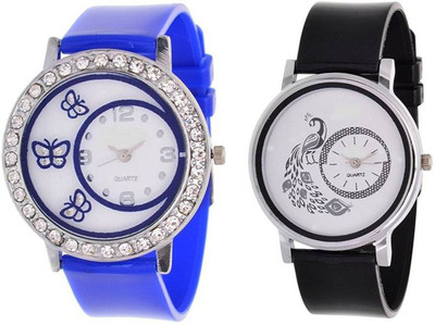

Swadesi Stuff New Arrival Multi color blue and black color watch combo of 2 watches for women Watch - For Women