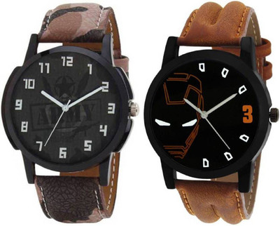 

Swadesi Stuff Leather watch combo of 2 watches of Army theme & iron man 107 Watch - For Men