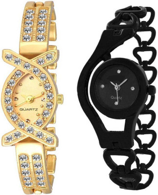 

Rage Enterprise New Designer Look Fancy Gold Diamond and Black Chain Women Watch - For Girls