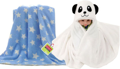 

Brandonn Printed  Hooded Baby Blanket(Polyester, White,Blue