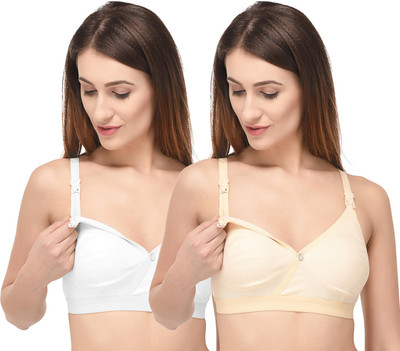 Fabme Front Button Women Maternity/Nursing Non Padded Bra(White, Brown)