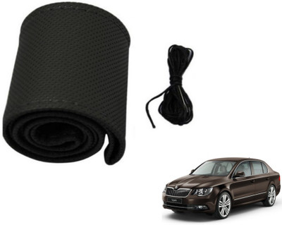 MOCKHE Hand Stiched Steering Cover For Skoda Superb(Black, Leatherite)