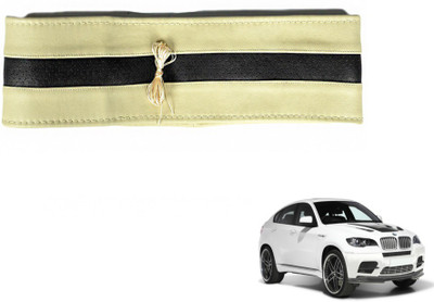 MOCKHE Hand Stiched Steering Cover For BMW X6(Beige, Black, Leatherite)