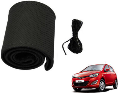 MOCKHE Hand Stiched Steering Cover For Hyundai i20(Black, Leatherite)