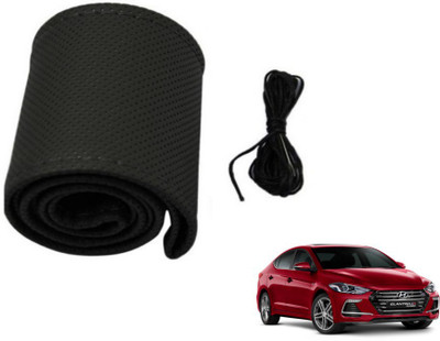 MOCKHE Hand Stiched Steering Cover For Hyundai Elantra(Black, Leatherite)