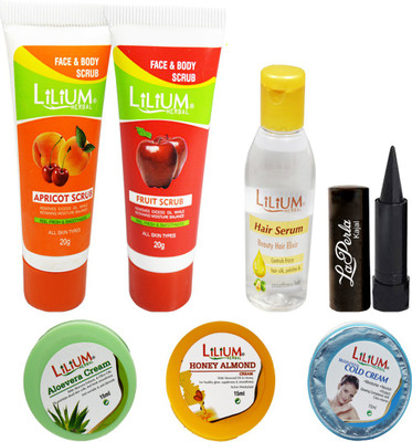 

Lilium Herbal Winter Special Combo With Scrub, Hair Serum & Cold Cream With Laperla Kajal(Set of 7)