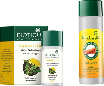 

BIOTIQUE BIO Bio Dandelion Ageless Lightening Serum, Bio Carrot 40+ Spf Sunscreen Ultra Soothing Face Lotion(Set of 2)