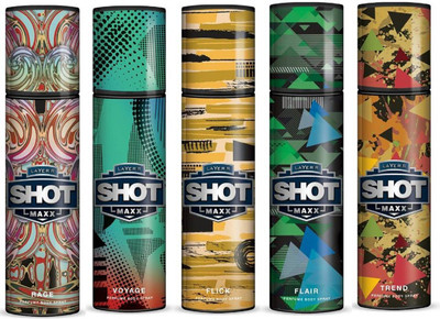 

Layer'r Shot Maxx Rage,Voyage,Flick,Flair,Trend Body Spray - For Men(150 ml, Pack of 5)