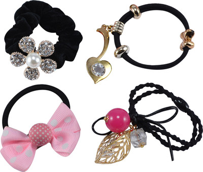

Saamarth Impex Elastic Rubber Hair Ties Band Rope Ponytail Holder Hair Bracelets For Girls Women 4 Piece Set Rubber Band(Multicolor)