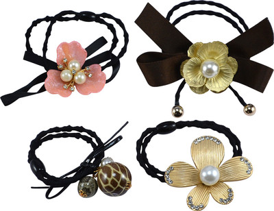 

Saamarth Impex Stylish Long Elastics Hair Rubber Bands / Hair Bands Flower Design Hair Accessories For Women & Girls-4 Piece Set Rubber Band(Multicolor)