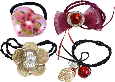 

Saamarth Impex Stylish Long Elastics Hair Rubber Bands / Hair Bands Flower Design Hair Accessories For Women & Girls-4 Piece Set Rubber Band(Multicolor)