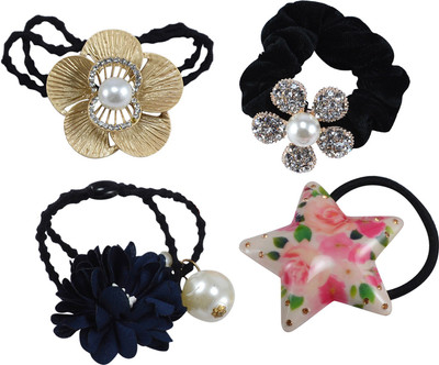 

Saamarth Impex Stylish Long Elastics Hair Rubber Bands / Hair Bands Flower Design Hair Accessories For Women & Girls-4 Piece Set Rubber Band(Multicolor)