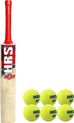 HRS Basics Cricket Set - 20/20 Kashmir Willow Cricket Bat (Short Handle) And Pack Of 6 Hit Cricket Tennis Ball Cricket Kit