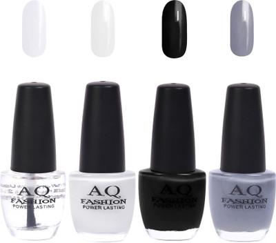 

AQ Fashion Funky Vibrant Range of Colors Nail polish Basecot,White,Black,Grey(Pack of 4)