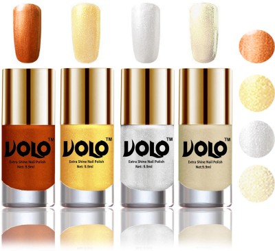 Volo HD Colors High-Shine Long Lasting Non Toxic Professional Nail Polish Set of 4 Combo No-12 Golden, Light Golden, Metallic Silver, Red Gold(Pack of 4)
