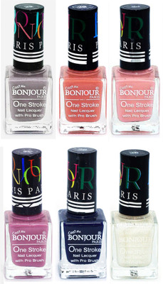 

Bonjour Paris Candy Color Long Lasting Nail paint For Teen Girls Women Nail Polish set A 277 Light Gray-Nude-Nude-Light Purple-Blue-White(Pack of 6)