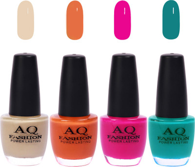 

AQ Fashion Funky Vibrant Range of Colors Nail polish Nude,Musted,Mazanta,Rama Green(Pack of 4)