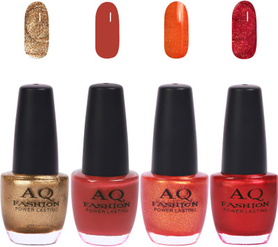 

AQ Fashion Funky Vibrant Range of Colors Nail polish Rich Gold,Brisbane Bronze,Sunshine Jari,Shimmer Red(Pack of 4)