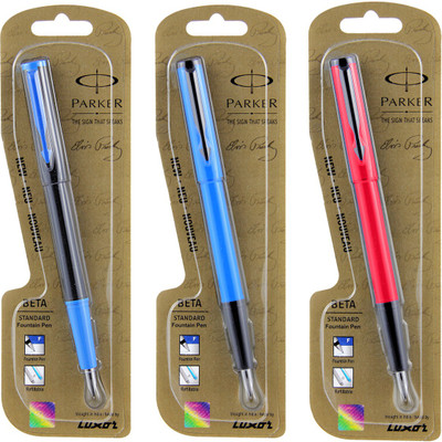 

Parker Beta Standard (1 Black & Blue parts + 1 Blue + 1 Red) Fountain Pen(Pack of 3)