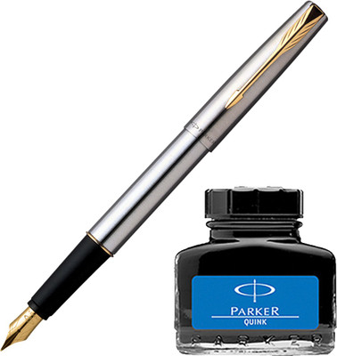 PARKER Frontier Stainless Steel GT Fountain Pen with Blue Quink Ink Bottle(Pack of 2, Ink Color - Blue)