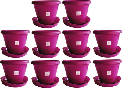 

Mopi 14 inch Heavy Duty Plastic Garden Planters With Bottom Tray Plant Container Set��(Plastic, Purple) Plant Container Set(Pack of 10, Plastic)