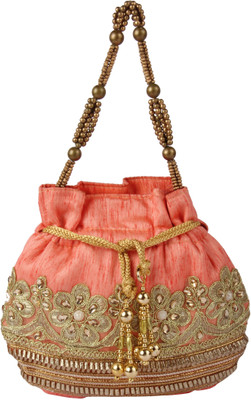 

Sunbeams SB2294PCH Rawsilk Pearl Border Batwa Potli(Orange)