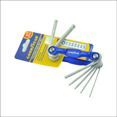 

Goodyear 7 PCS ALUMINIUM FOLDING HEX KEY SET( BALL POINTED) Socket Set
