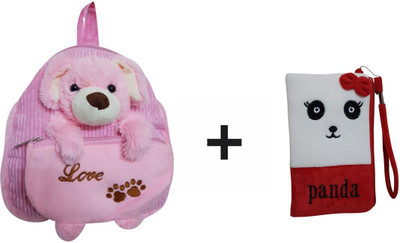 

Global Choice Set of Dog Soft Toy School Bag & Cute Panda Pouch - 12 inch(Baby Pink, White)