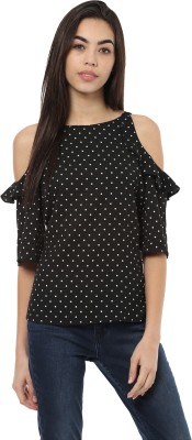 HARPA Casual Cold Shoulder Polka Print Women Black Top