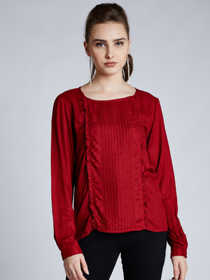 HARPA Casual Full Sleeve Solid Women Maroon Top
