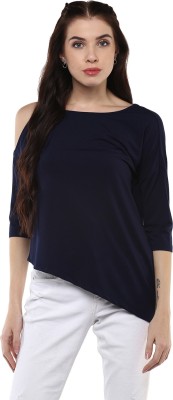 HARPA Casual 3/4 Sleeve Solid Women Blue Top