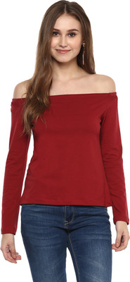 HARPA Casual Full Sleeve Solid Women Maroon Top